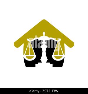 Chess law vector logo design template. Chess king and scale icon design. Stock Vector