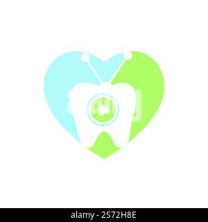 Dental tv vector logo design template. Tooth and television with heart shape icon design. Stock Vector