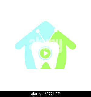 Dental tv vector logo design template. Tooth and television with home shape icon design. Stock Vector