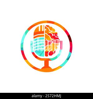 Brain podcast logo design. Broadcast entertainment business logo template vector illustration. Stock Vector