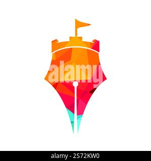 Castle pen education vector logo design. Castle writer logo design concept. Stock Vector