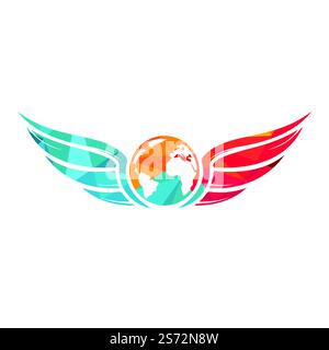 World travel wings vector logo design. Wing and globe icon vector design. Stock Vector