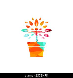 Flower pot and Human plant logo. Growth vector logo. Spa wellness logo ...
