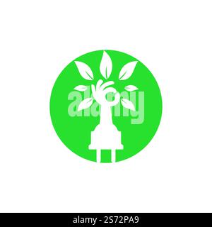 Electric cord and hand tree vector logo design. Stock Vector