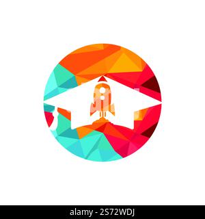Graduation cap with rocket logo design. Rocket logo for aviation education or academy. Stock Vector