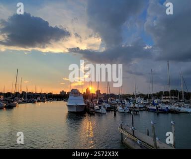 Waukegan marina sunset, Illinois Stock Photo