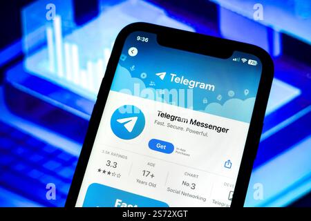 China. 17th Jan, 2025. In this photo illustration, a Telegram Messenger app logo is displayed on an iPhone in the Apple Store. (Photo by Sheldon Cooper/SOPA Images/Sipa USA) *** Strictly for editorial news purposes only *** Credit: Sipa USA/Ģ����ý Live News Stock Photo