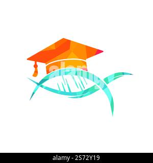 DNA graduation vector logo design. Science school vector logo concept. Stock Vector