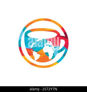 Creative Coffee cup with globe map vector logo design template. Stock Vector
