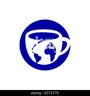 Creative Coffee cup with globe map vector logo design template. Stock Vector