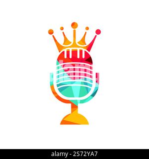 Podcast king vector logo design. King music logo design concept. Stock Vector