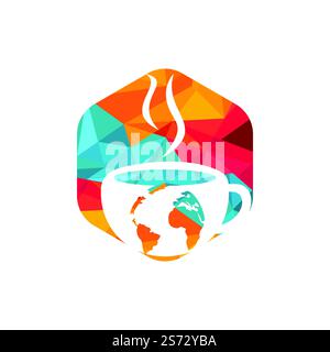 Creative Coffee cup with globe map vector logo design template. Stock Vector