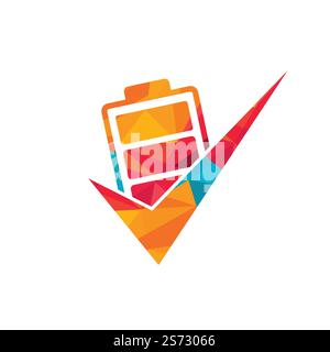 Battery check mark vector logo design template. Vector illustration of check list battery logo icon template. Stock Vector