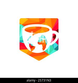 Creative Coffee cup with globe map vector logo design template. Stock Vector