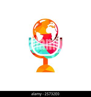 Global podcast logo design. Broadcast entertainment business logo template vector illustration. Stock Vector