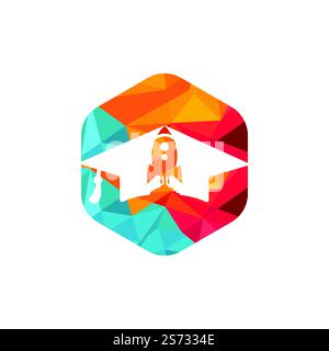 Graduation cap with rocket logo design. Rocket logo for aviation education or academy. Stock Vector