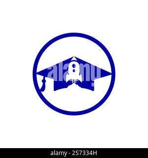 Graduation cap with rocket logo design. Rocket logo for aviation education or academy. Stock Vector