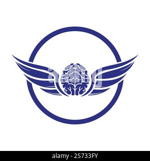 Flying brain with wings vector logo design template. Free mind logo concept. Stock Vector