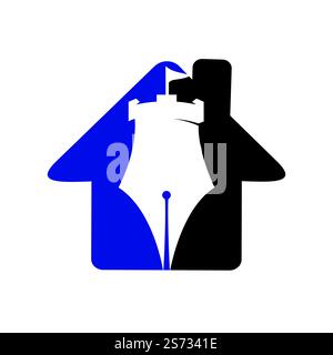 Castle pen education vector logo design. Castle writer logo design concept. Stock Vector