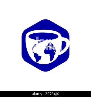 Creative Coffee cup with globe map vector logo design template. Stock Vector