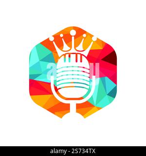 Podcast king vector logo design. King music logo design concept. Stock Vector