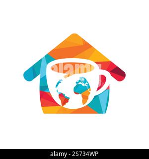 Creative Coffee cup with globe map vector logo design template. Stock Vector