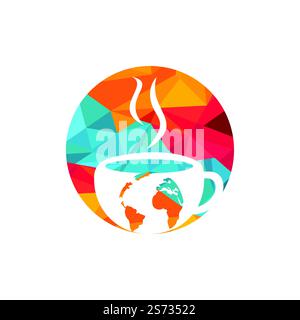 Creative Coffee cup with globe map vector logo design template. Stock Vector