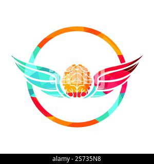 Flying brain with wings vector logo design template. Free mind logo concept. Stock Vector
