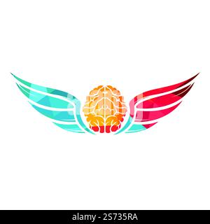 Flying brain with wings vector logo design template. Free mind logo concept. Stock Vector