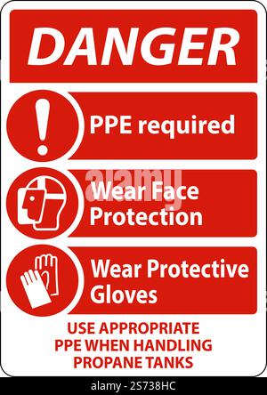 Danger PPE Required When Handling Propane Tanks Sign Stock Vector