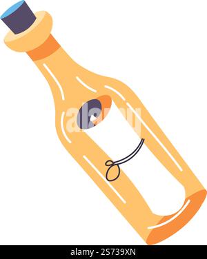Message closed in glass bottle, isolated letter in jar thrown in ocean on sea waters. Communication through years, envelope with cork. Save our souls, sos on paper document. Vector in flat style. Bottled message, letter in glass jar adventure Stock Vector