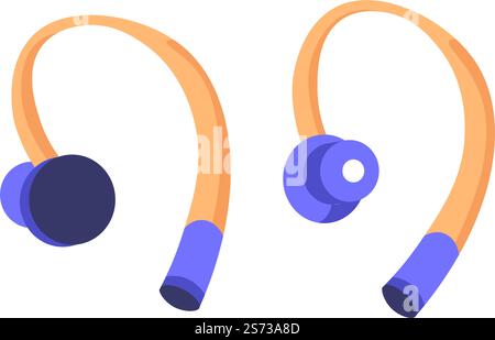 Modern headphones comfortable for running and training, sports workouts. Isolated earbuds with no wires, Bluetooth technology of accessory. Devices and gadgets for smartphones. Vector in flat style. Headphones with no wires for sports workout vector Stock Vector