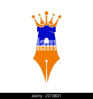 Castle pen education vector logo design. Fort with pen and crown icon design. Stock Vector
