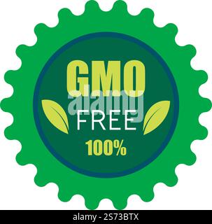 Free from genetically modified products and ingredients, on gmo meal and food. Ecologically and bio production, seal of guarantee. Isolated sticker or logotype, emblem or label. Vector in flat style. Non GMO, free from genetically modified product Stock Vector