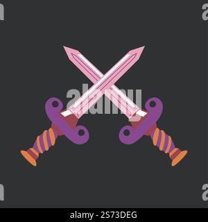 Spiritual and occultic symbols, magic cards with crossed swords. Sign of battle and fight. Prediction and fortune telling, mysticism and witchcraft and sorcery cultural ritual. Vector in flat style. Magic cards, crossed swords, fight battle vector Stock Vector