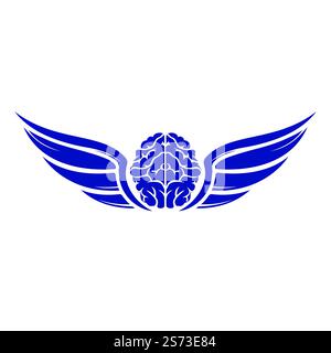 Flying brain with wings vector logo design template. Free mind logo concept. Stock Vector