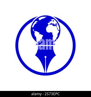 Pen nib and globe logo vector. Education Logo. Institutional and educational vector logo design. Stock Vector