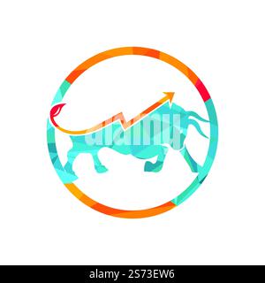 Financial bull logo design. Trade Bull Chart, finance logo. Economy finance chart bar business productivity logo icon. Stock Vector