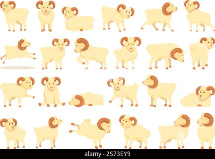 Ram icons set cartoon vector. Goat mascot. Angry head. Ram icons set cartoon vector. Goat mascot Stock Vector
