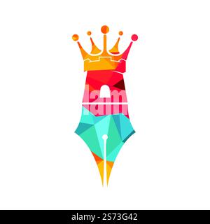 Castle pen education vector logo design. Fort with pen and crown icon design. Stock Vector