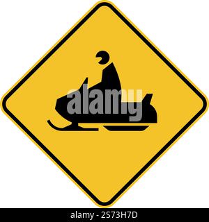 Snowmobile Crossing Sign On White Background Stock Vector