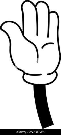 Stop or greeting, isolated hand gesture of personage in gloves. Non verbal communication and talking, sticker or emoji design. Minimalist simple cartoon line art character arm. Vector in flat style. Hand gesture stop or greeting nonverbal signs Stock Vector