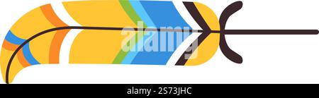 Exotic and colorful feather of tropical bird, isolated plumelet of animal. Decoration and ornament, adornment plumage. Natural and creative design, lightness and uniqueness. Vector in flat style. Colorful feather, plumelet of exotic bird animal Stock Vector