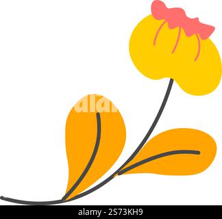 Blooming flower with leaves, isolated plant with stem and foliage. Springtime wildflower from meadow, composition from florist shop. Decorative element for cards or invitations. Vector in flat style. Flower in blossom, blooming wildflower vector Stock Vector
