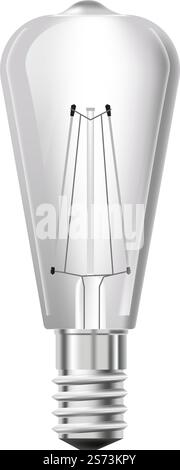 Electric appliances for illumination for home or office. Isolated icon of incandescent light bulb. Lighting types with wire filament. Element for illuminating spaces. Vector in flat style illustration. Incandescent light bulb, elongated type of globe Stock Vector