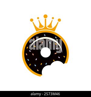 Bakery king vector logo design. Donut with king crown icon logo design. Stock Vector