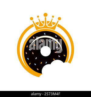 Bakery king vector logo design. Donut with king crown icon logo design. Stock Vector