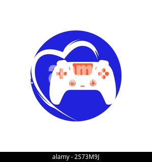 Love games vector logo design template. Vector illustration of a combination of a heart with a game joystick. Stock Vector
