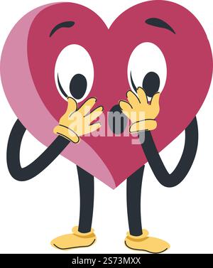 Gasping surprised heart character with shocked facial expression. Isolated personage upset or aghasted, intrigued emotion. Appalling or horryfying. Sticker or emoji, emoticon. Vector in flat style. Shocked or surprised heart character, gasping Stock Vector