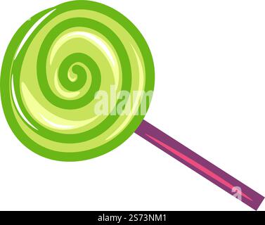 Sugary caramel on stick, lollipop candy with swirls. Isolated delicious food for kids and adults. Shop or store with assortment of goods. Tasty bonbon for dessert. Vector in flat style illustration. Lollipop candy, caramel dessert, sugary meals Stock Vector